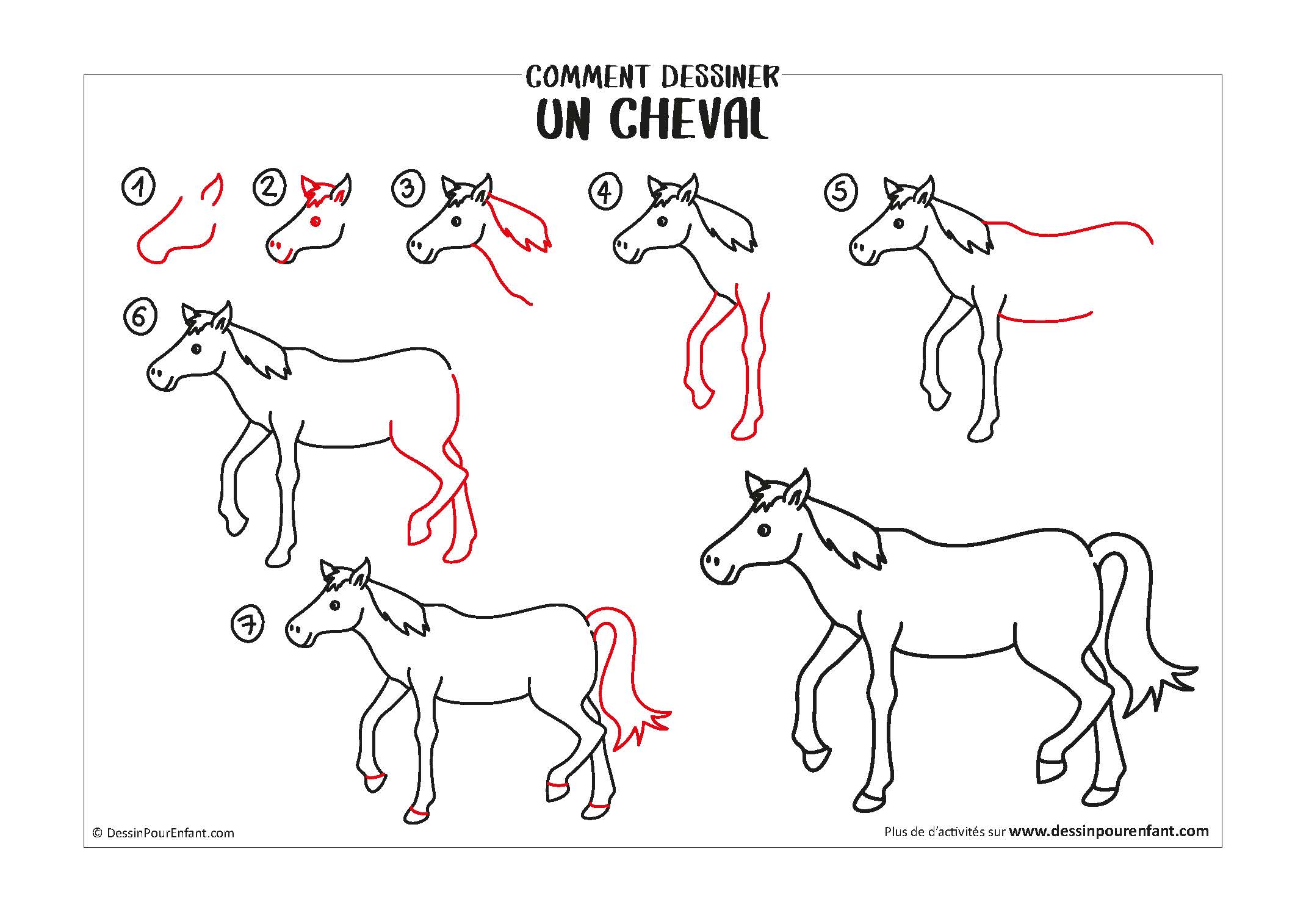 Comment dessiner un cheval en 7 étapes - Dessin pour enfant